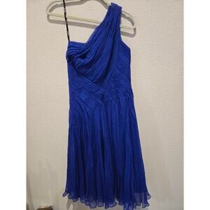Tadashi Shoji Women's Blue One Shoulder Pleated Evening Gown 2 Goddess